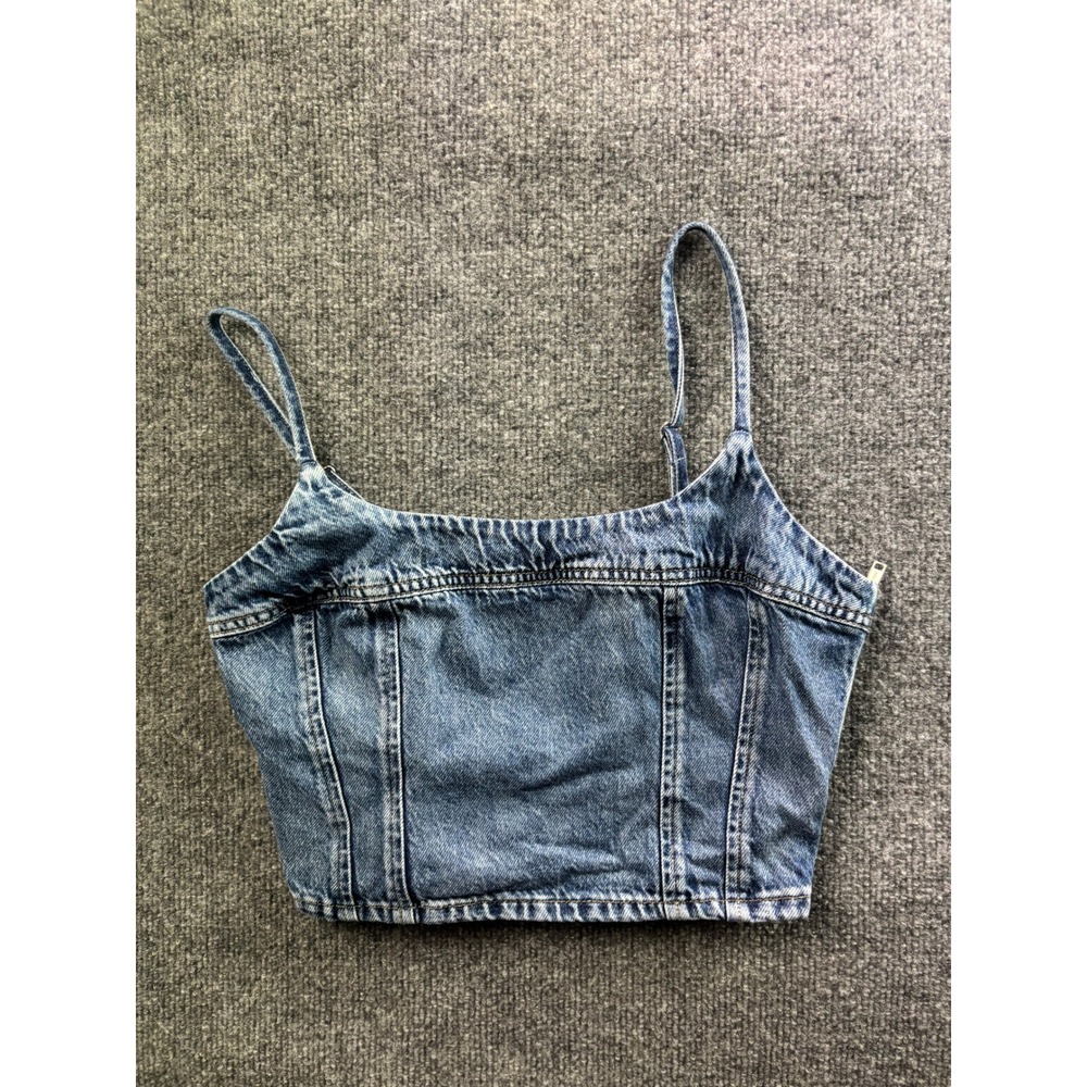 Levi's Denim Camisole Top Women Small Blue Cropped Smocked Back Side Zip